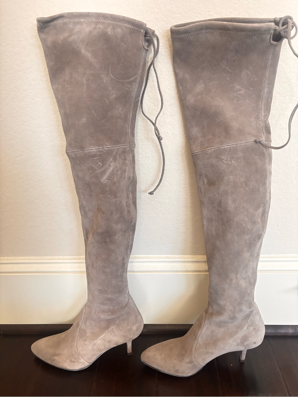 Stuart Weitzman Suede Pointed Toe Kitten Heel Over The Knee OTK Boots